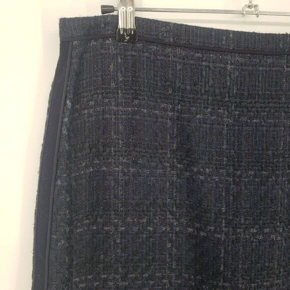 Tory Burch Plaid Tweed Pencil Skirt 6 Drew Glazed Shimmer Navy Blue - Picture 4 of 6